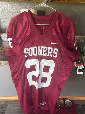 Nike Maroon and White Sooners Football Jersey #28